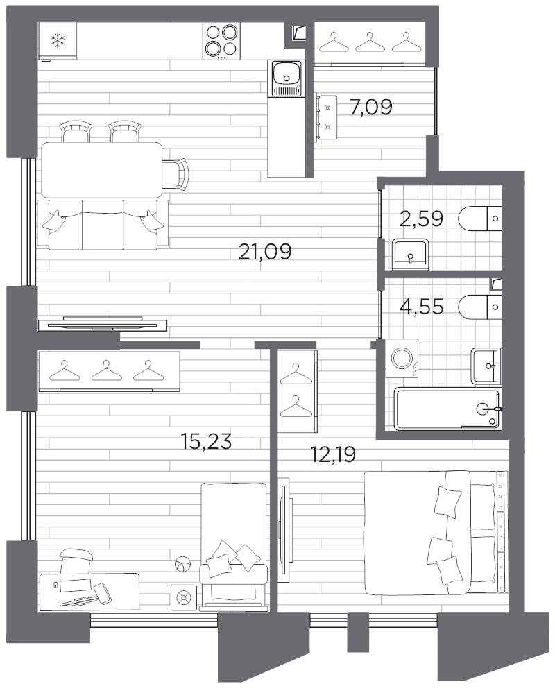 2-комнатная квартира, 62.74 м²; этаж: 2 - купить в Санкт-Петербурге