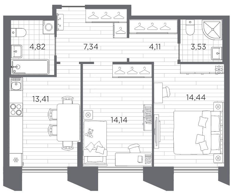 2-комнатная квартира, 61.79 м²; этаж: 11 - купить в Санкт-Петербурге
