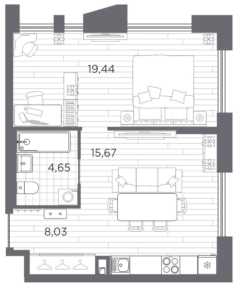 1-комнатная квартира, 47.79 м²; этаж: 7 - купить в Санкт-Петербурге