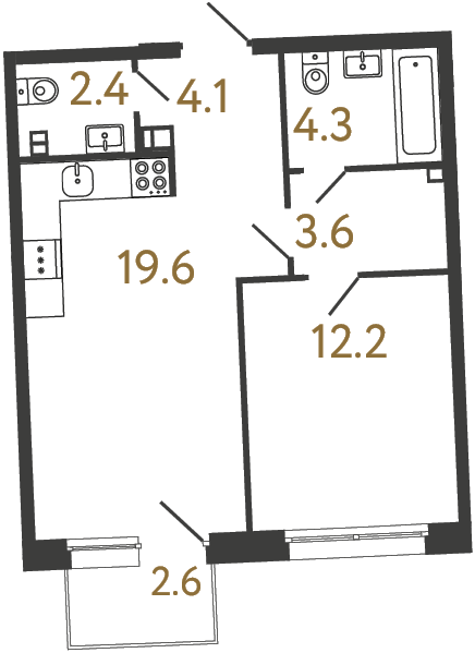 1-комнатная квартира, 46.2 м²; этаж: 2 - купить в Санкт-Петербурге