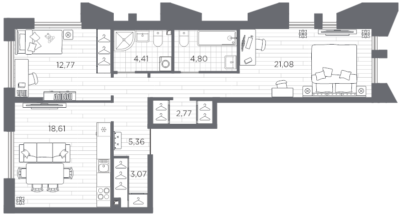 2-комнатная квартира, 72.87 м²; этаж: 9 - купить в Санкт-Петербурге
