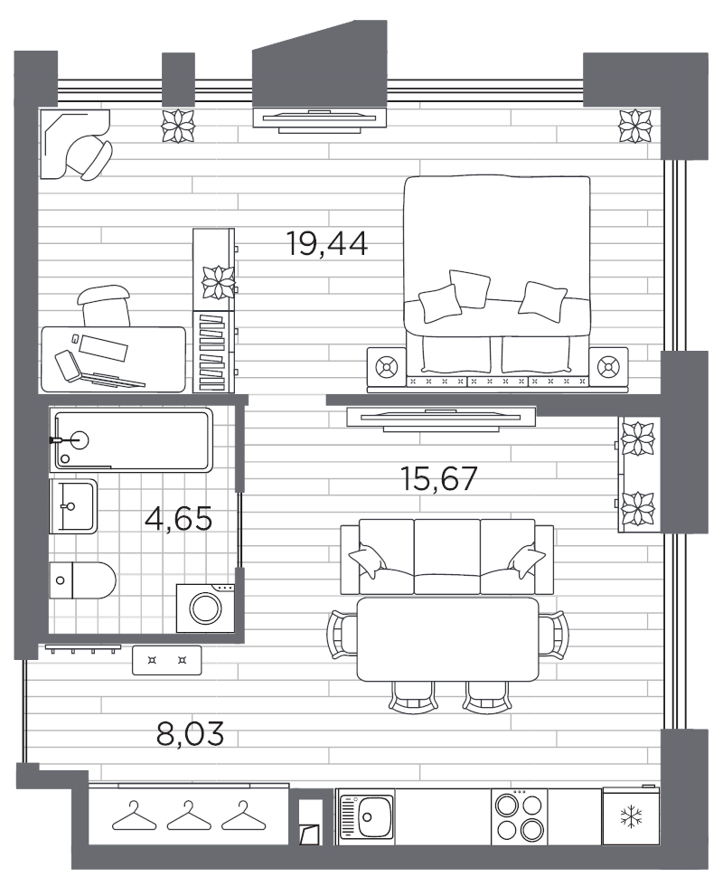 1-комнатная квартира, 47.79 м²; этаж: 9 - купить в Санкт-Петербурге