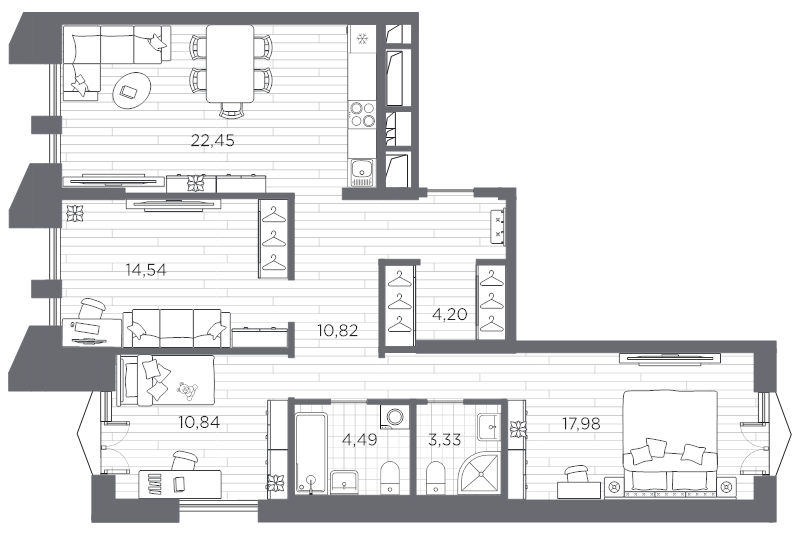 3-комнатная квартира, 88.65 м²; этаж: 6 - купить в Санкт-Петербурге