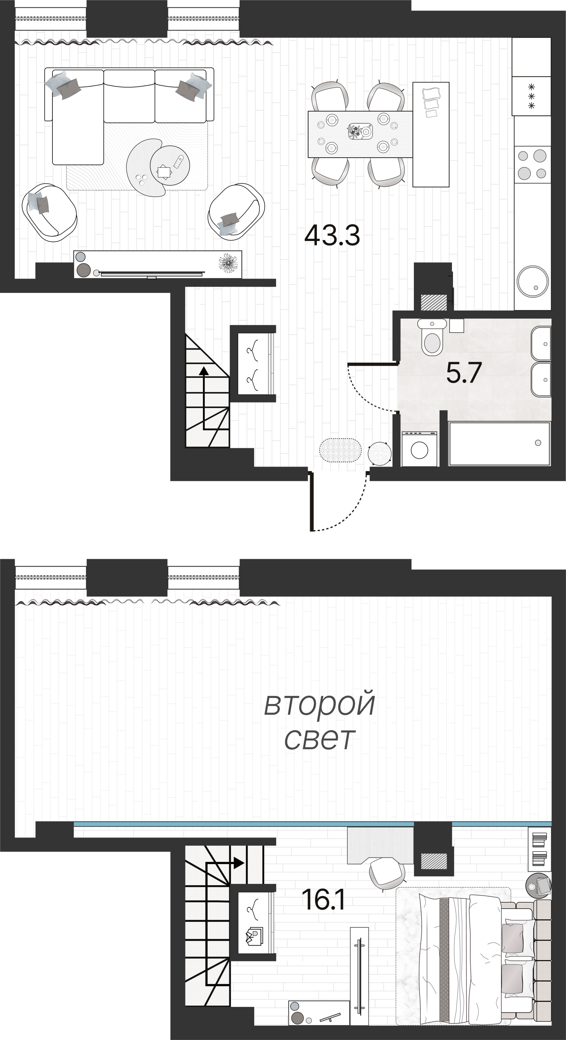 1-комнатная квартира  №136Н в Serebro Avenue Apart: 65.1 м², этаж 6 - купить в Санкт-Петербурге