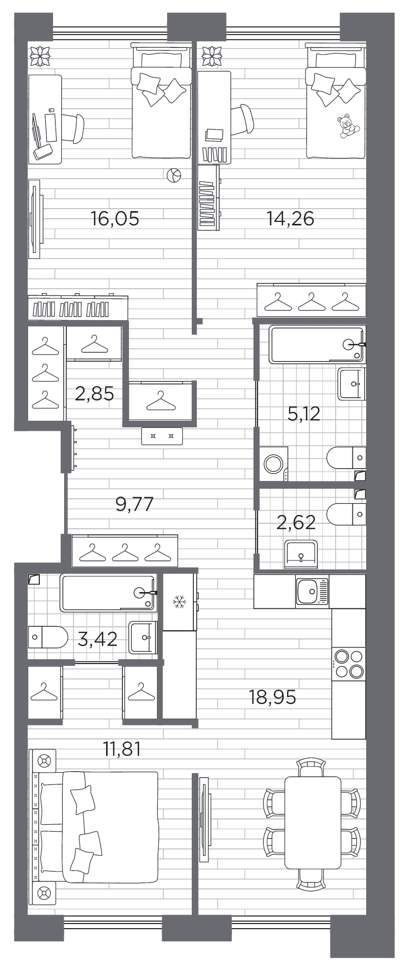 3-комнатная квартира, 84.85 м²; этаж: 11 - купить в Санкт-Петербурге