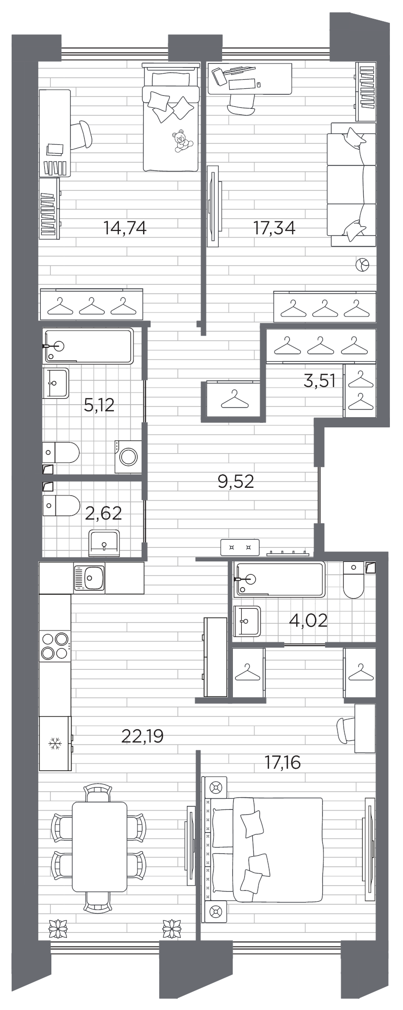 3-комнатная квартира, 96.22 м²; этаж: 11 - купить в Санкт-Петербурге