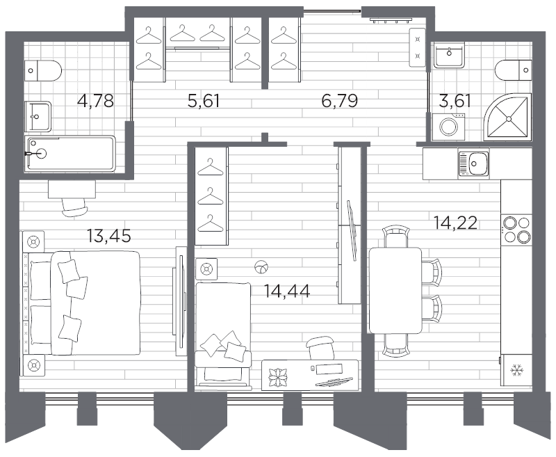 2-комнатная квартира, 62.9 м²; этаж: 7 - купить в Санкт-Петербурге