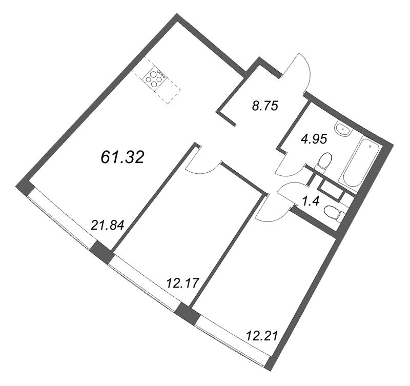 2-комнатная квартира, 61.32 м²; этаж: 5 - купить в Санкт-Петербурге