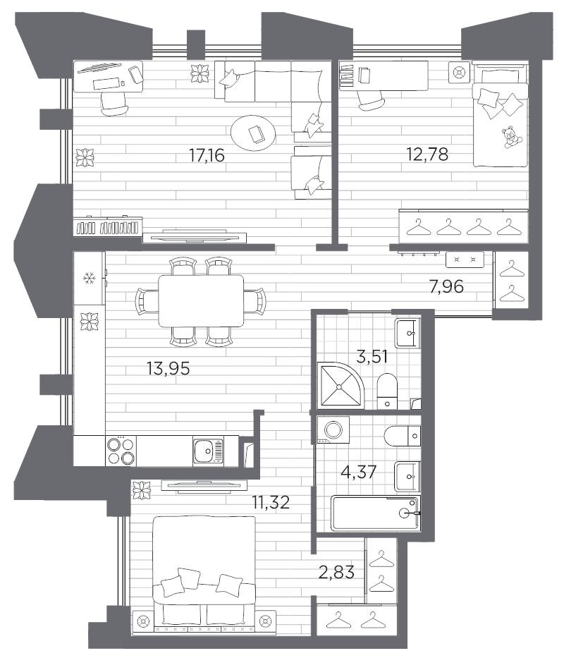 3-комнатная квартира, 73.88 м²; этаж: 9 - купить в Санкт-Петербурге