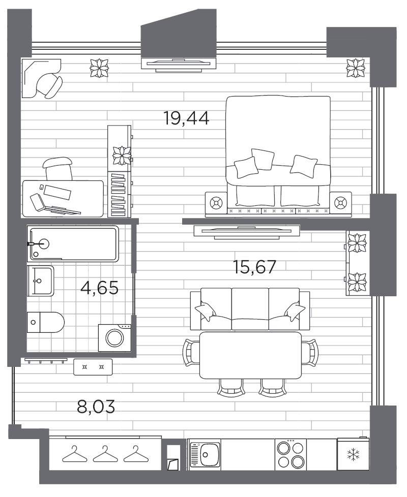 1-комнатная квартира, 47.79 м²; этаж: 11 - купить в Санкт-Петербурге