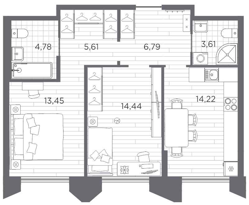 2-комнатная квартира, 62.9 м²; этаж: 11 - купить в Санкт-Петербурге
