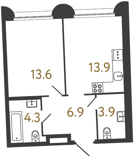 1-комнатная квартира, 42.6 м²; этаж: 1 - купить в Санкт-Петербурге