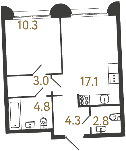 1-комнатная квартира, 42.3 м²; этаж: 1 - купить в Санкт-Петербурге