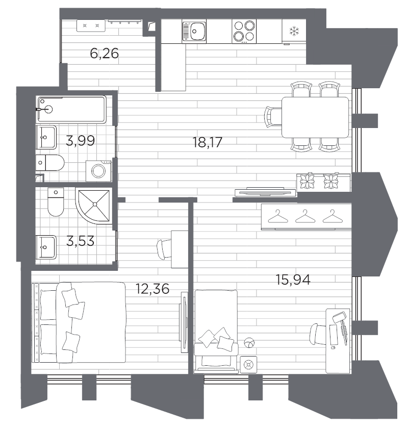 2-комнатная квартира, 60.25 м²; этаж: 7 - купить в Санкт-Петербурге
