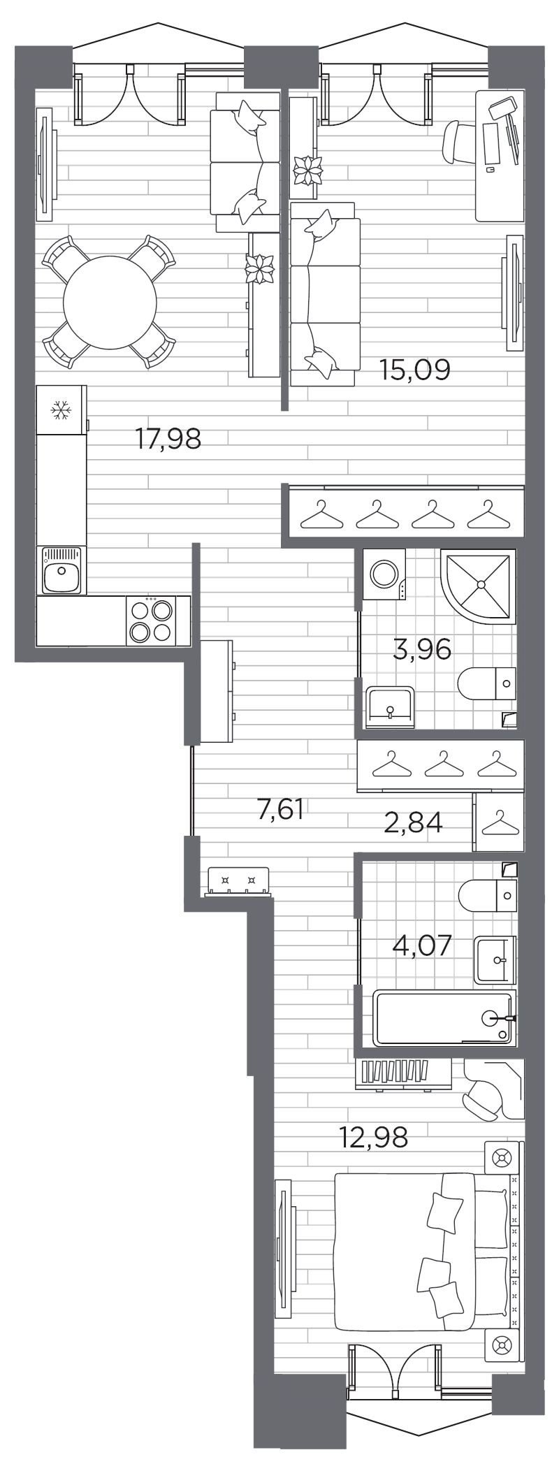 2-комнатная квартира, 64.53 м²; этаж: 7 - купить в Санкт-Петербурге