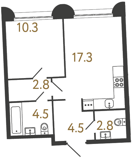 1-комнатная квартира, 42.2 м²; этаж: 1 - купить в Санкт-Петербурге