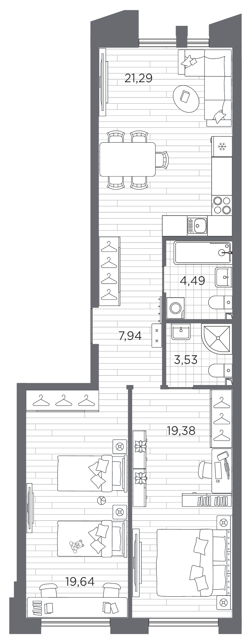 2-комнатная квартира, 76.27 м²; этаж: 9 - купить в Санкт-Петербурге