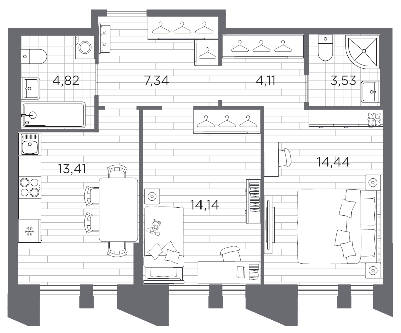2-комнатная квартира, 61.79 м²; этаж: 9 - купить в Санкт-Петербурге