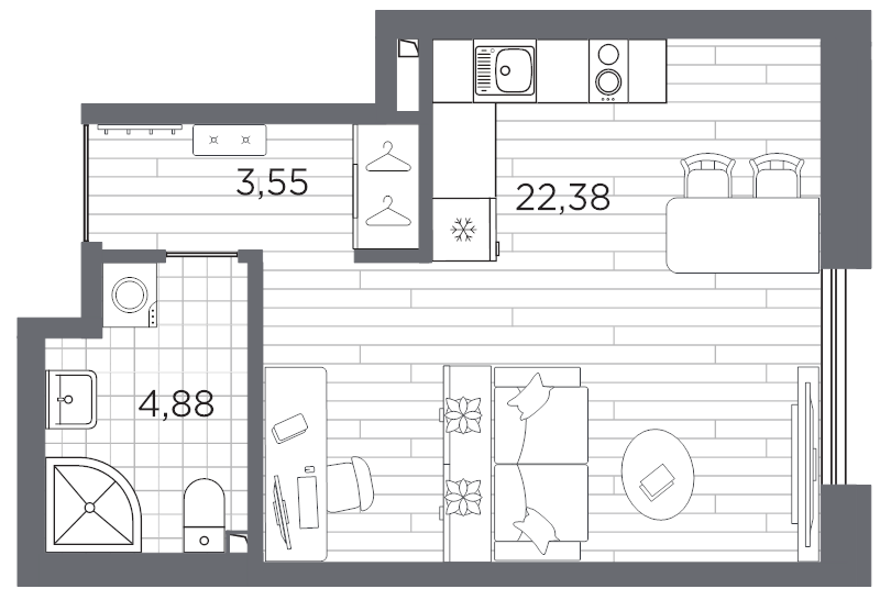 1-комнатная квартира, 30.81 м²; этаж: 2 - купить в Санкт-Петербурге