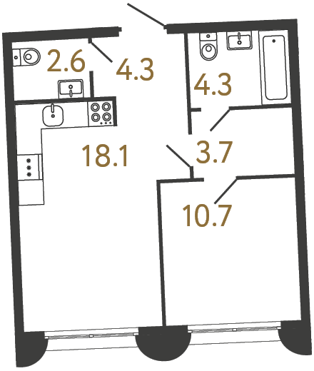 1-комнатная квартира, 43.7 м²; этаж: 1 - купить в Санкт-Петербурге