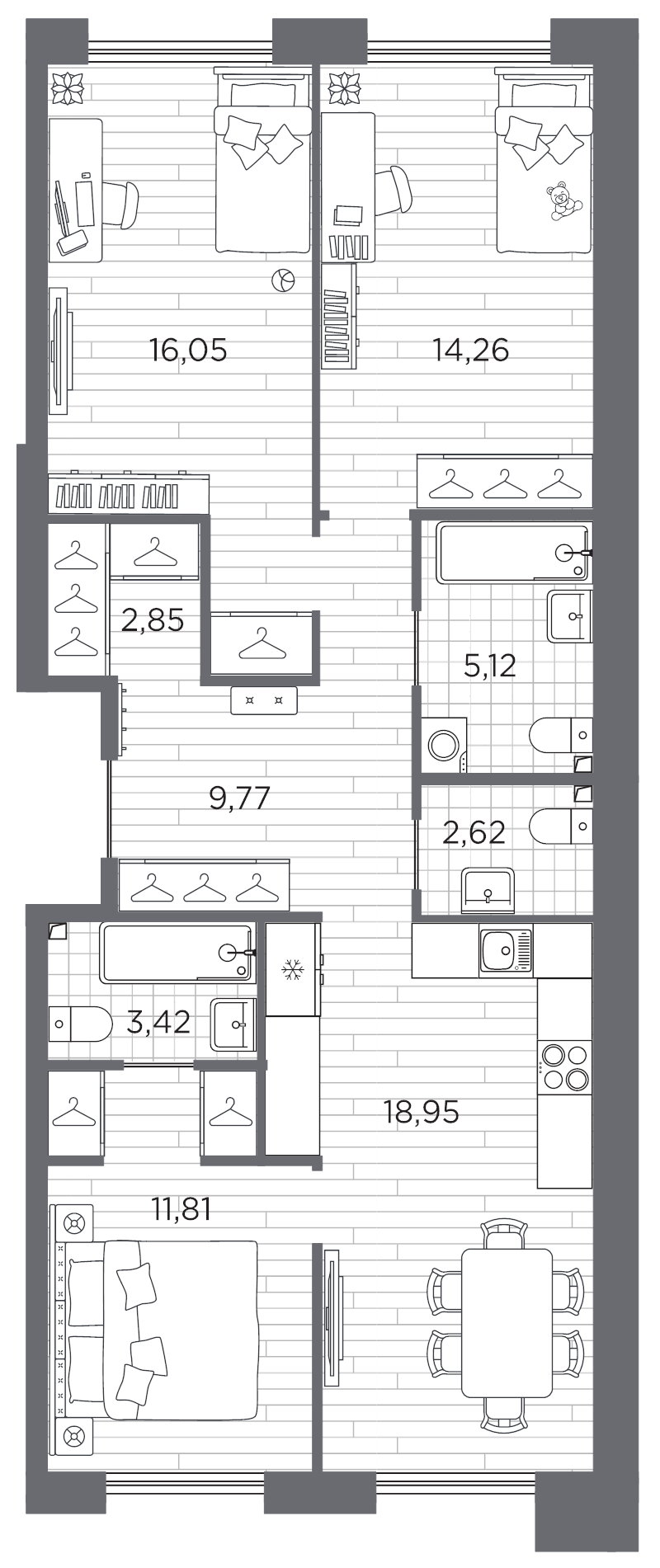 3-комнатная квартира, 84.85 м²; этаж: 2 - купить в Санкт-Петербурге
