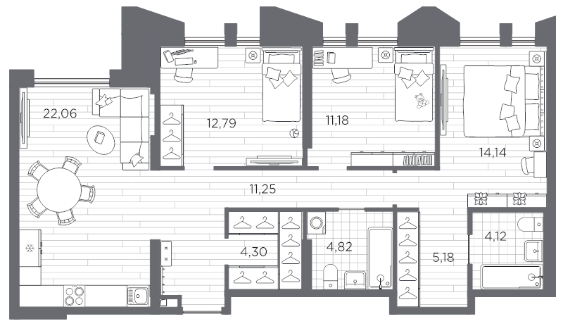 3-комнатная квартира, 89.84 м²; этаж: 9 - купить в Санкт-Петербурге