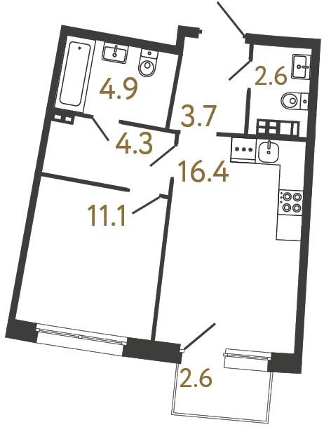 1-комнатная квартира, 43 м²; этаж: 4 - купить в Санкт-Петербурге