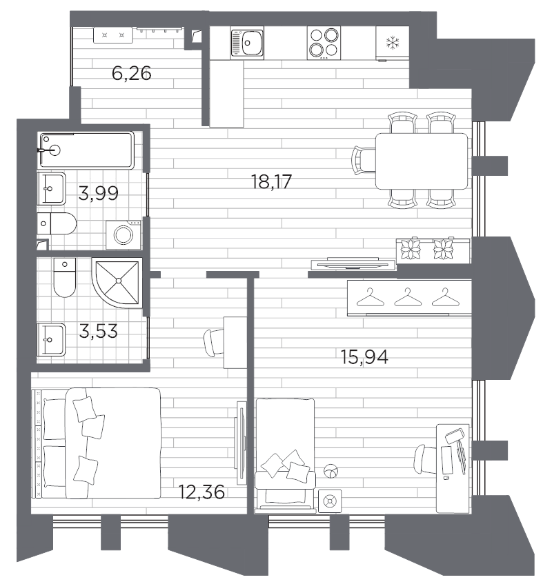 2-комнатная квартира, 60.25 м²; этаж: 4 - купить в Санкт-Петербурге