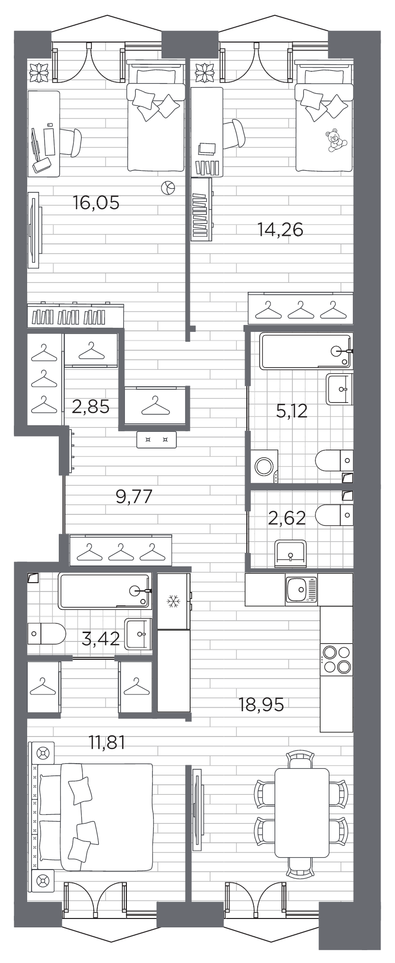 3-комнатная квартира, 84.85 м²; этаж: 7 - купить в Санкт-Петербурге