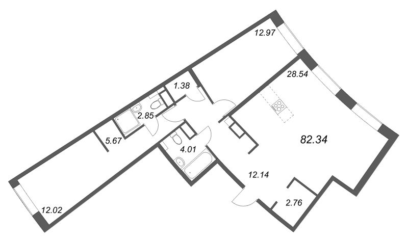 2-комнатная квартира  №653 в ID Petrogradskaya: 82.34 м², этаж 5 - купить в Санкт-Петербурге