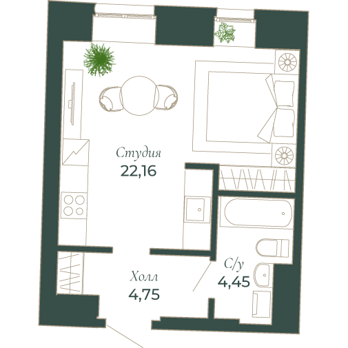 1-комнатная квартира  №143Н в Мадонна Бенуа: 32.1 м², этаж 5 - купить в Санкт-Петербурге