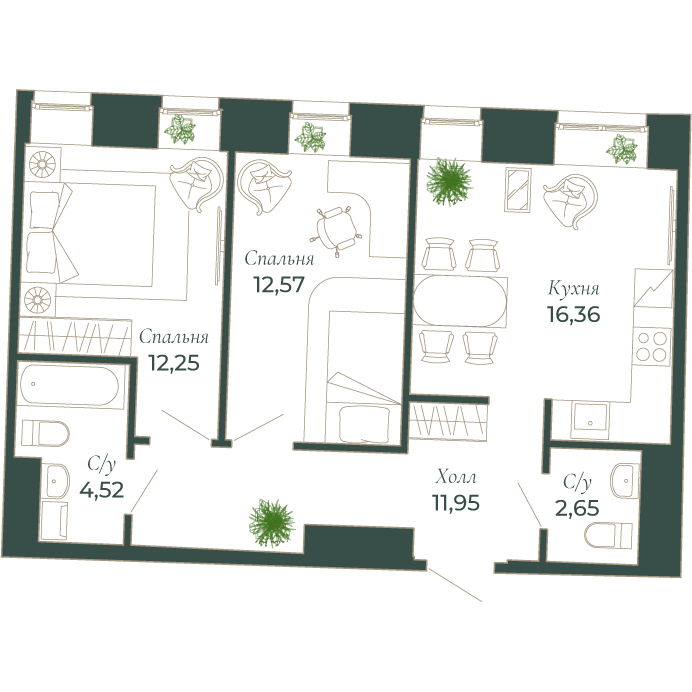 2-комнатная квартира  №149Н в Мадонна Бенуа: 63.7 м², этаж 7 - купить в Санкт-Петербурге