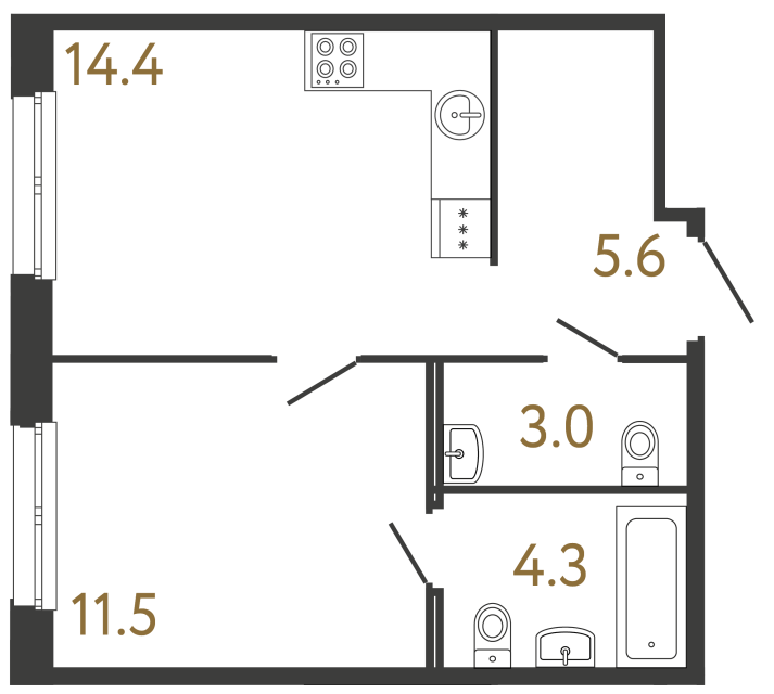 1-комнатная квартира, 38.8 м²; этаж: 2 - купить в Санкт-Петербурге