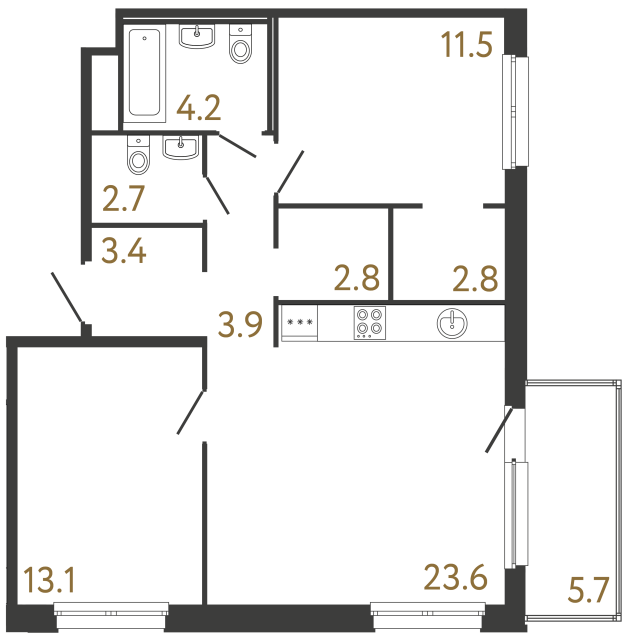 2-комнатная квартира, 68 м²; этаж: 2 - купить в Санкт-Петербурге