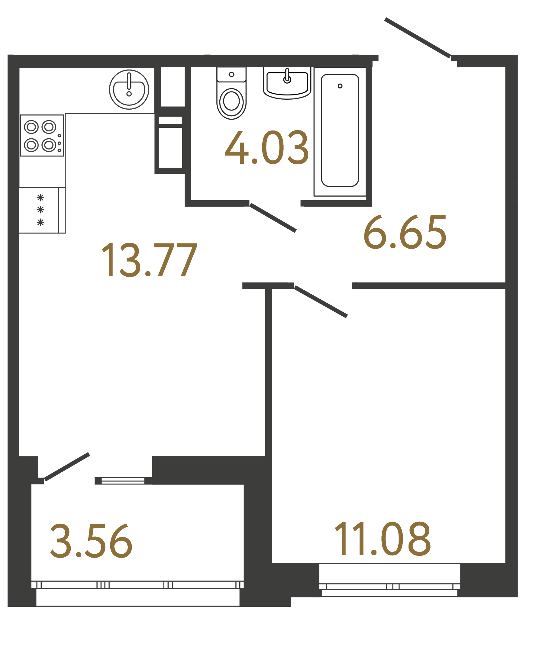 1-комнатная квартира, 35.53 м²; этаж: 17 - купить в Санкт-Петербурге