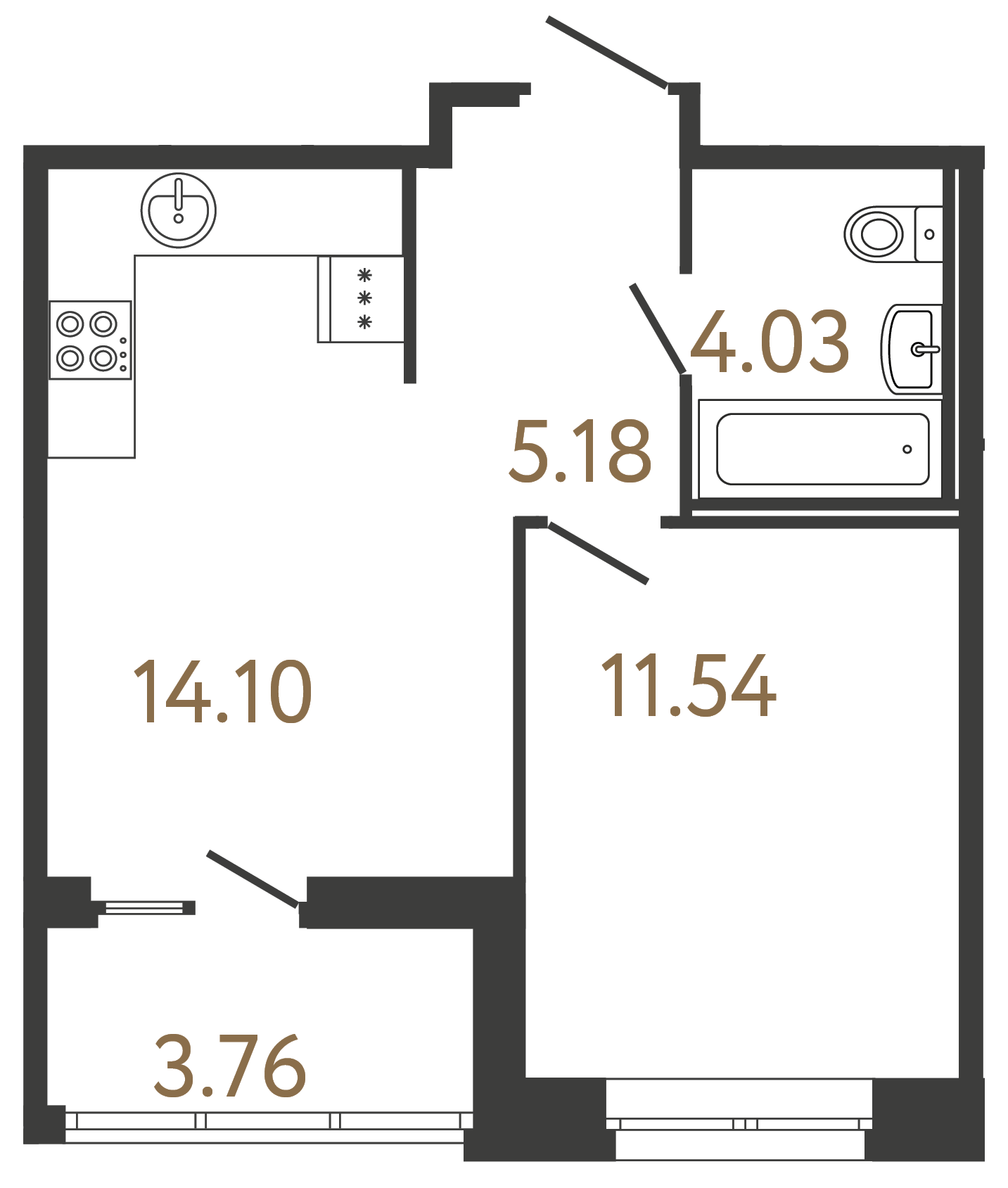 1-комнатная квартира, 34.85 м²; этаж: 14 - купить в Санкт-Петербурге