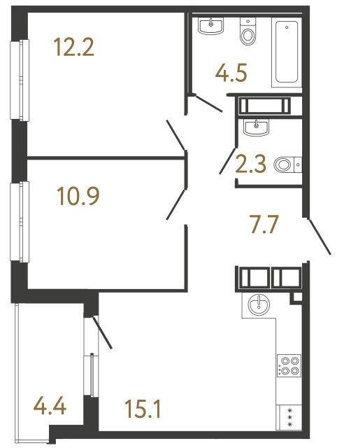 2-комнатная квартира, 52.7 м²; этаж: 10 - купить в Санкт-Петербурге