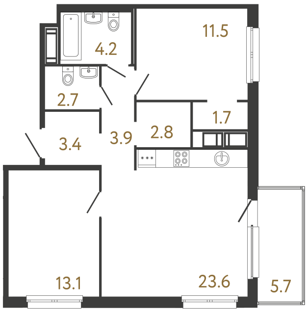 2-комнатная квартира №118 в: Передвижники: 66.9 м²; этаж: 6 - купить в Санкт-Петербурге