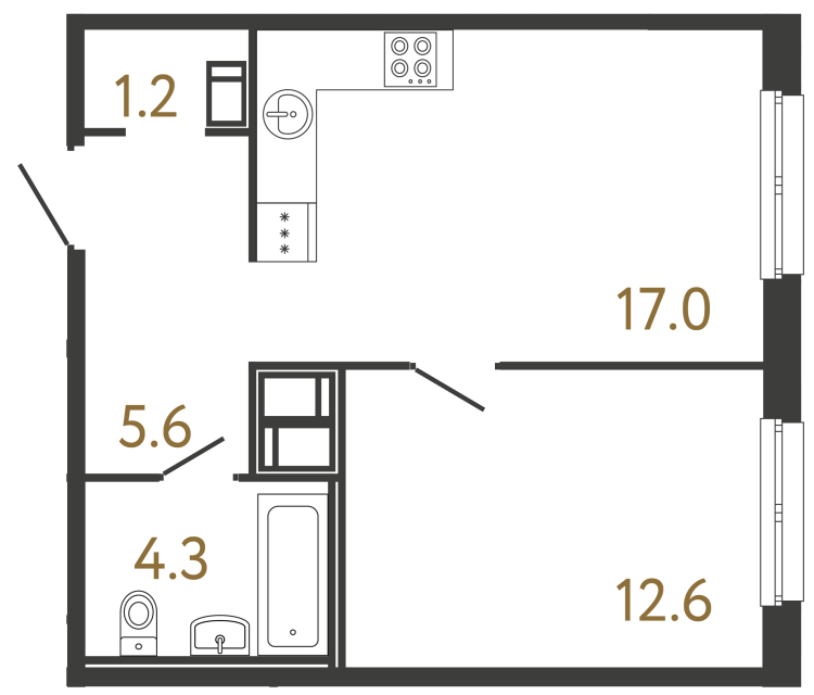 1-комнатная квартира, 40.7 м²; этаж: 4 - купить в Санкт-Петербурге