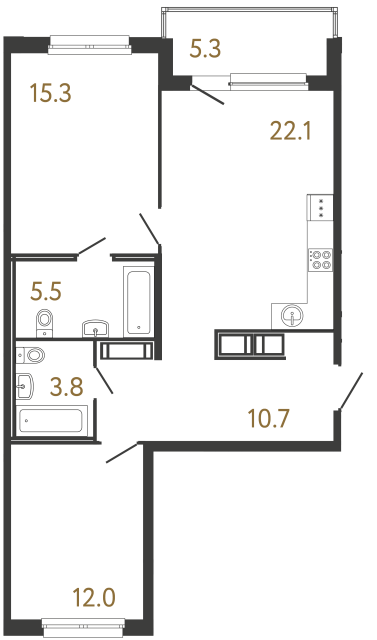 2-комнатная квартира №118 в: Передвижники: 69.4 м²; этаж: 4 - купить в Санкт-Петербурге