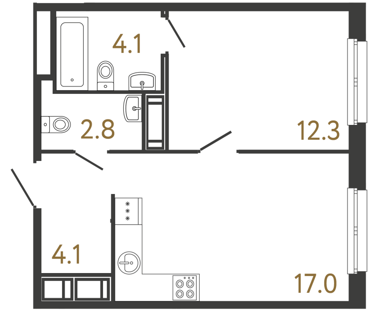 1-комнатная квартира, 40.3 м²; этаж: 12 - купить в Санкт-Петербурге