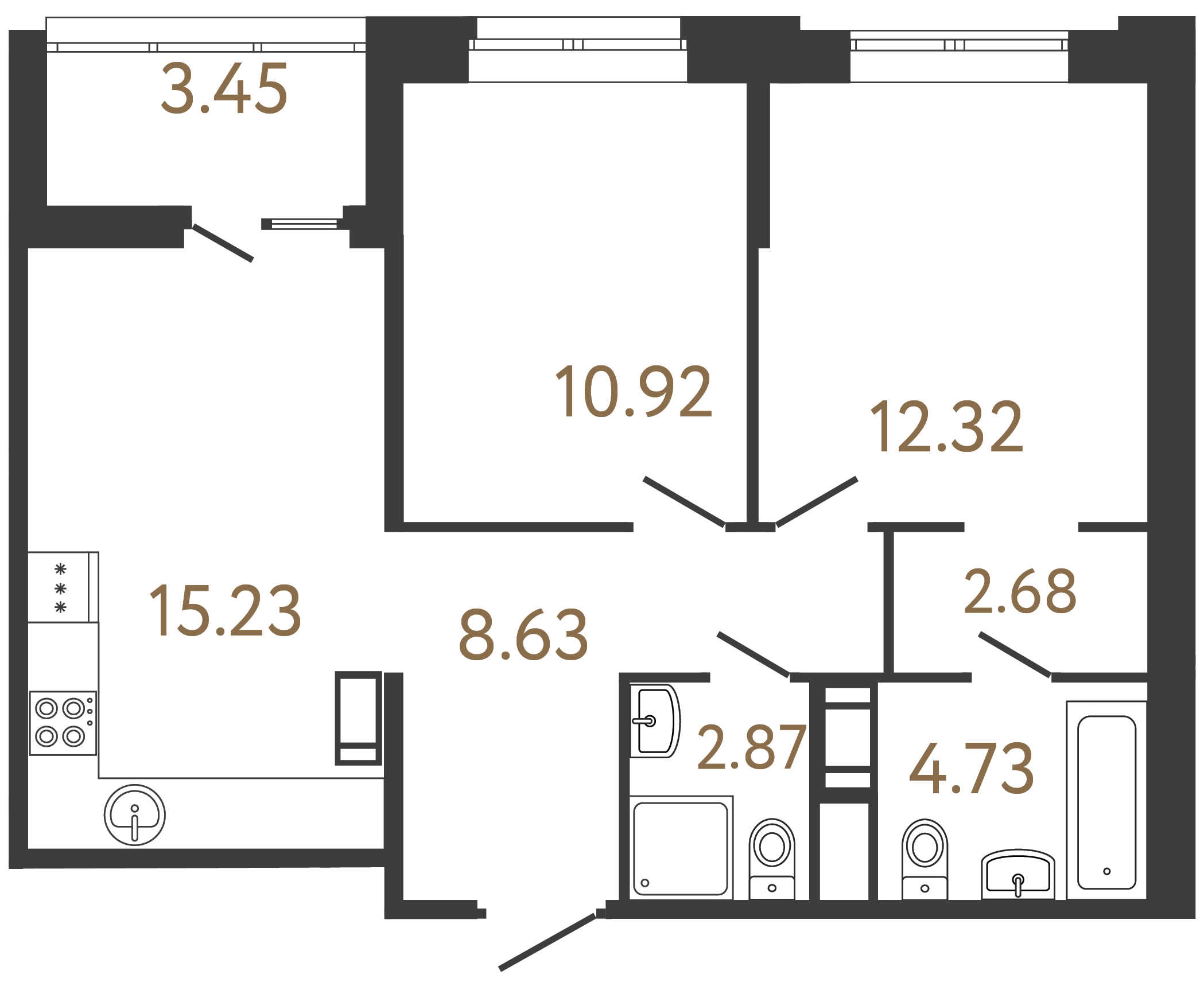 2-комнатная квартира, 56.92 м²; этаж: 15 - купить в Санкт-Петербурге