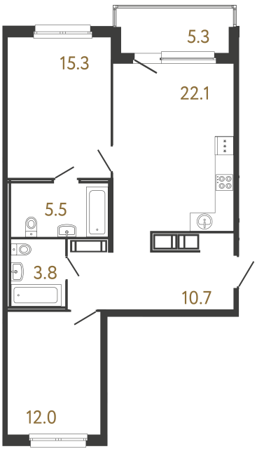 2-комнатная квартира №118 в: Передвижники: 69.4 м²; этаж: 8 - купить в Санкт-Петербурге