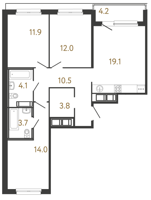 3-комнатная квартира №118 в: Передвижники: 79.1 м²; этаж: 5 - купить в Санкт-Петербурге