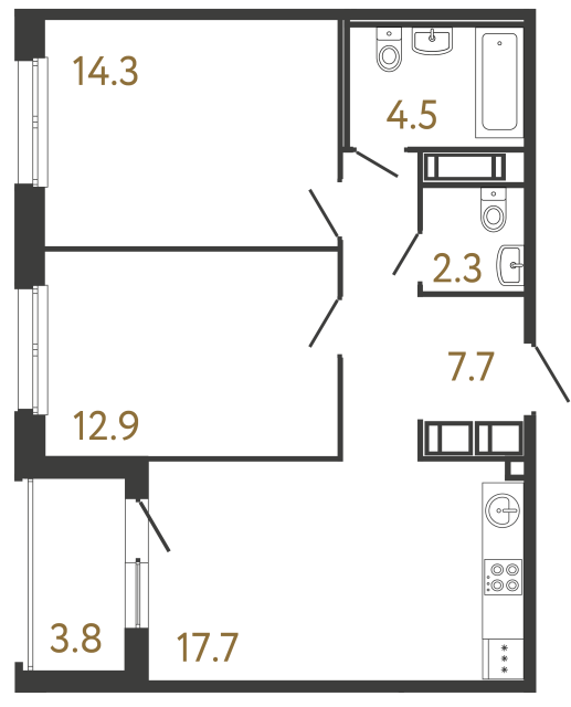 2-комнатная квартира, 59.4 м²; этаж: 3 - купить в Санкт-Петербурге