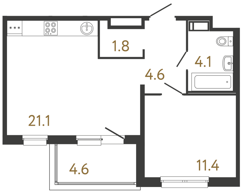1-комнатная квартира, 43 м²; этаж: 6 - купить в Санкт-Петербурге