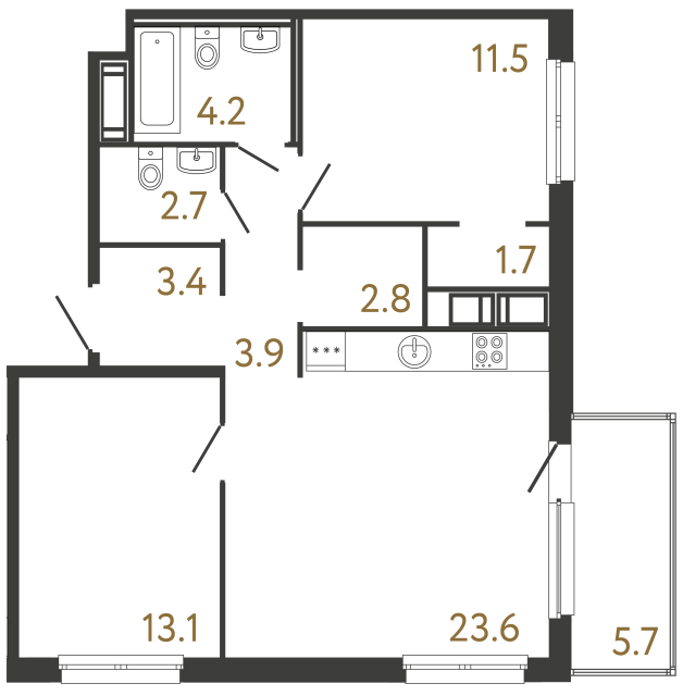 2-комнатная квартира №118 в: Передвижники: 67 м²; этаж: 12 - купить в Санкт-Петербурге