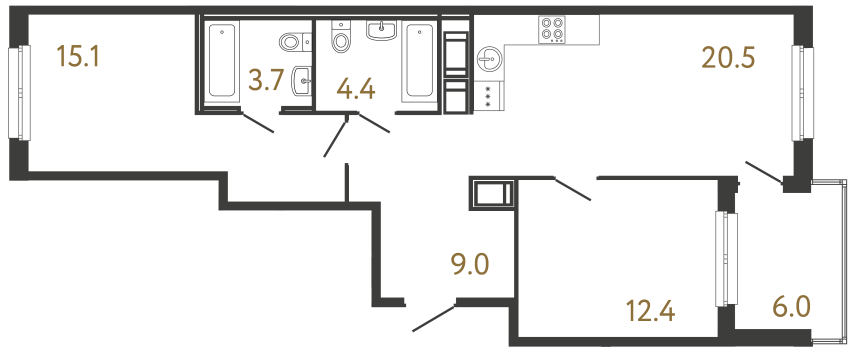 2-комнатная квартира, 65.1 м²; этаж: 8 - купить в Санкт-Петербурге