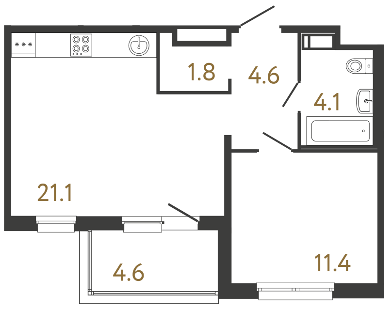 1-комнатная квартира, 43 м²; этаж: 10 - купить в Санкт-Петербурге
