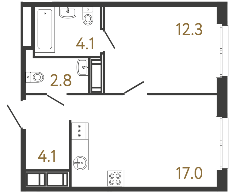 1-комнатная квартира, 40.3 м²; этаж: 3 - купить в Санкт-Петербурге